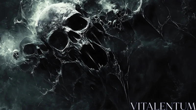 Haunting spectral skulls emerge from swirling black void