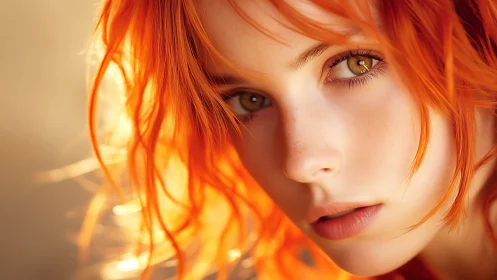 Fiery orange portrait with shallow depth and golden bokeh glow.