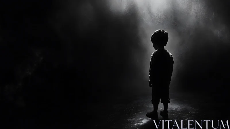 Gentle silhouette of a child quietly standing in soft light