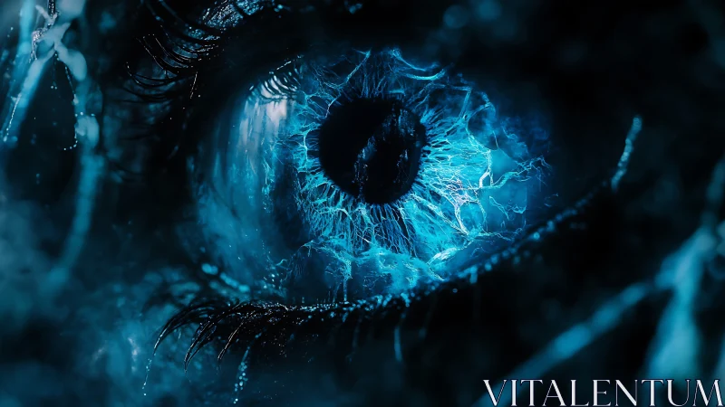 Close-up digital rendering shows illuminated blue human iris
