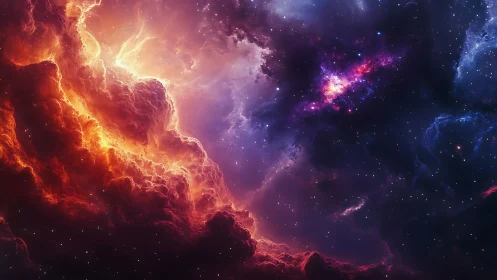 Nebula storms ignite a cosmic rift of fire and violet night