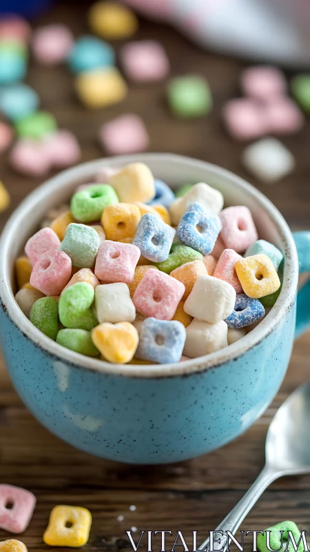 Colorful Breakfast Cereal in Blue Ceramic Bowl
