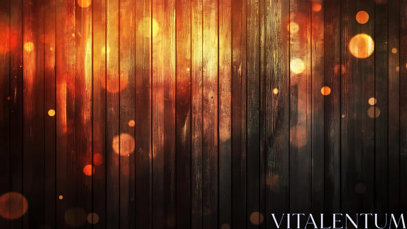 Warm rustic wood panel background with glowing bokeh lights effect.
