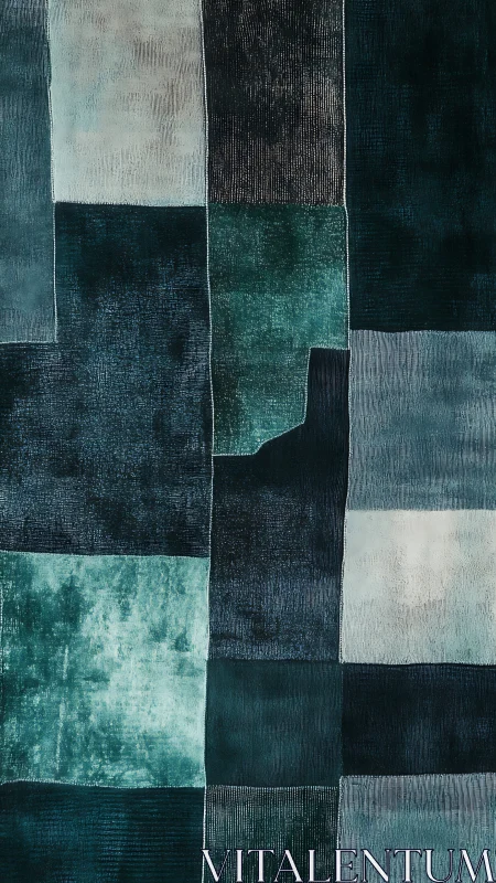 Geometric teal textile blocks with textured tonal contrast.