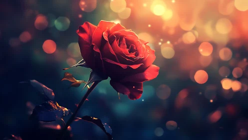 Crimson Rose Blooming in Golden Light.