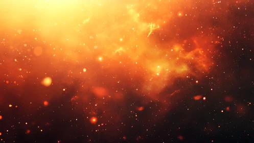 Fiery Particle Explosion with Golden Light Bursts