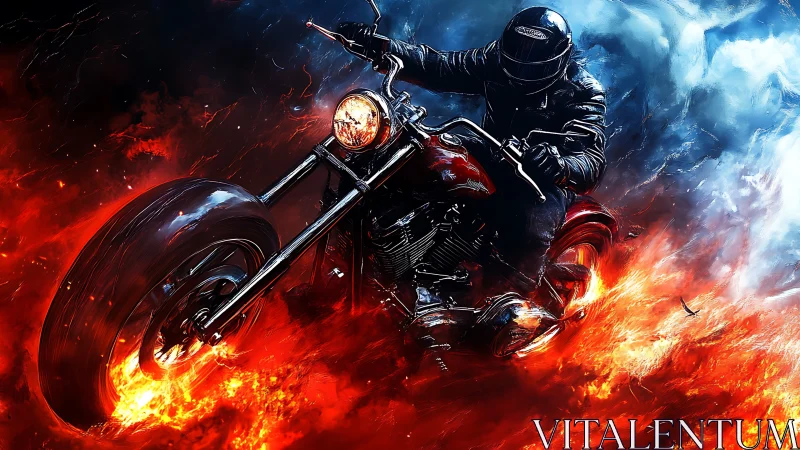 Blazing motorcycle rider tears through fire and swirling smoke