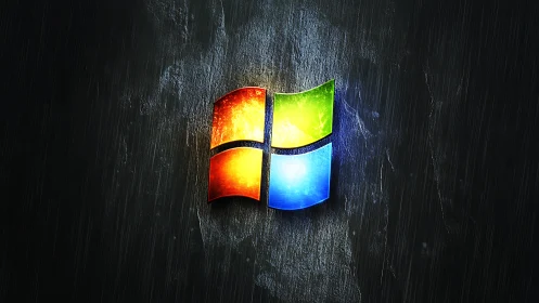 Windows logo glows over dark textured metallic wall