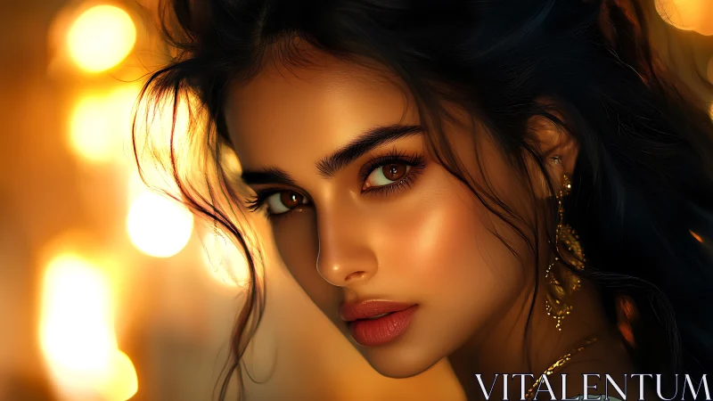 Golden evening portrait with soulful, softly glowing gaze.
