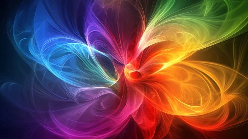Colorful fractal light swirls form radiant abstract symmetry