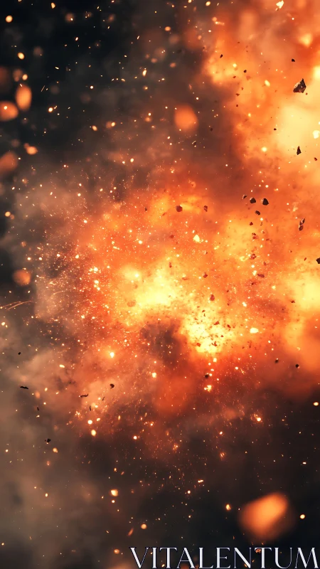 Explosive Energy Burst: Golden Fire Particles Detonating in Motion.