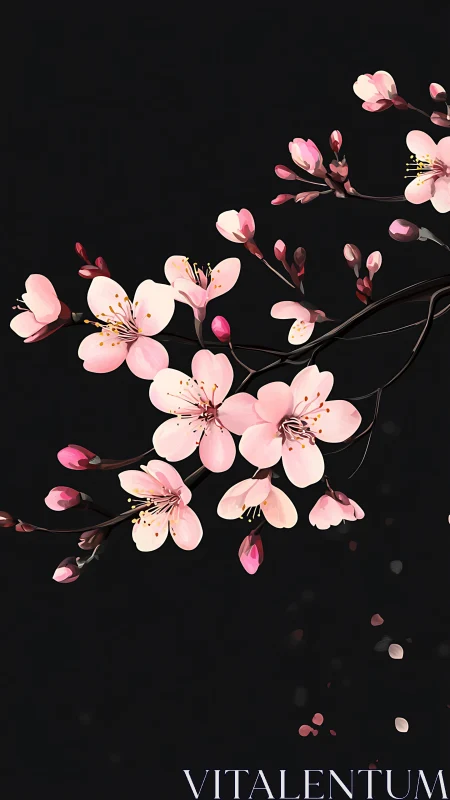 Delicate Cherry Blossoms Dancing in Darkness.