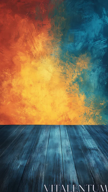 Bold room scene glows with fiery wall and cool blue floor