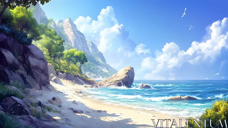 Coastal Cliffs with Rocky Shores and Blue Ocean.