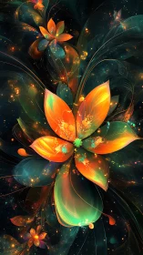 Luminous fractal blossom with teal and amber energy petals.