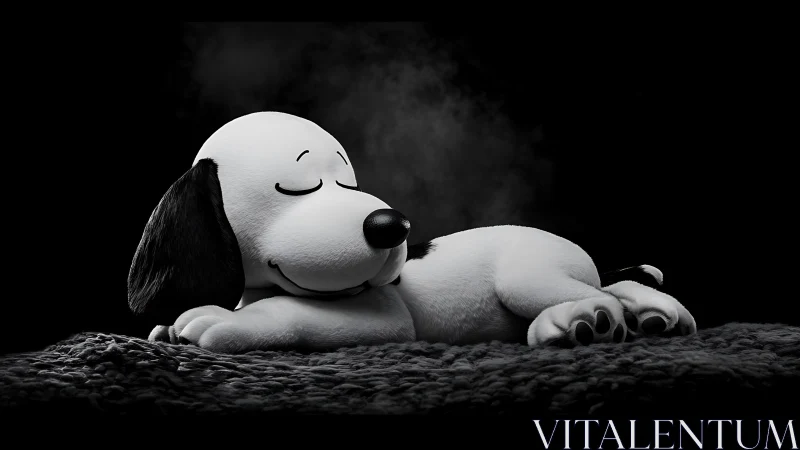 Dream-soaked cartoon pup napping in velvet midnight hush.