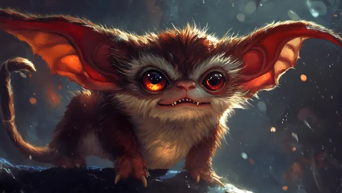 Curious forest creature with glowing eyes and huge ears.