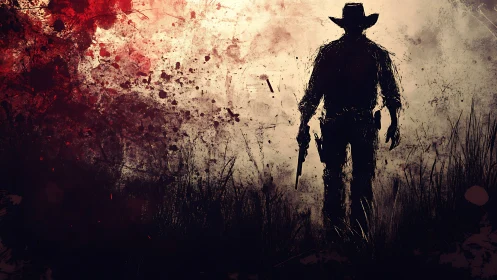 Lone gunslinger strides through gritty wild west dusk