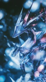 Crystal dragon sculpture glows within cool bokeh cosmos