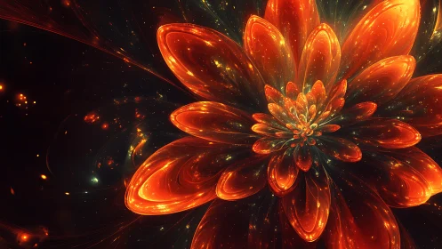 Digital render shows layered luminous orange fractal flower