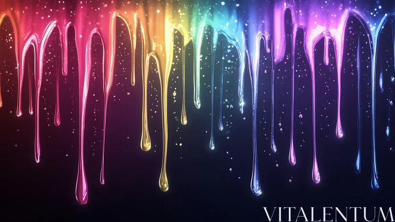 Luminous rainbow drips sliding down a midnight dreamscape.