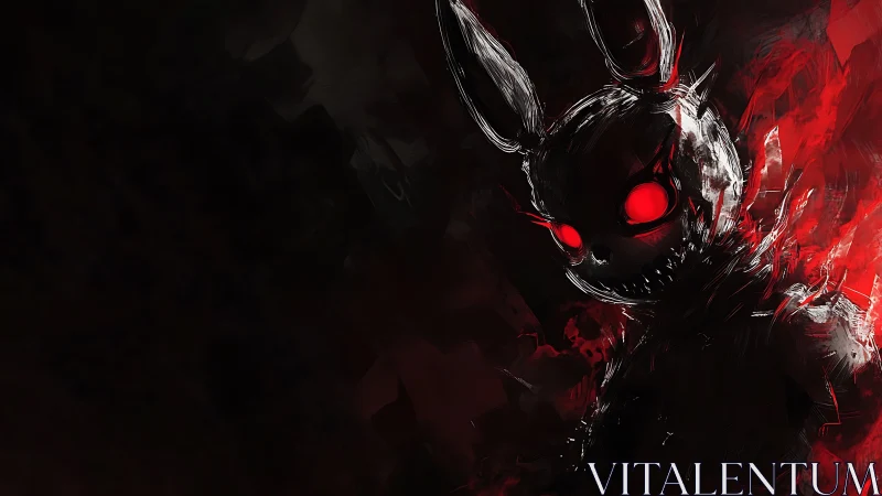 Sinister red-eyed rabbit silhouette rendered in dynamic brushwork
