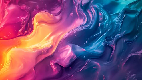 Colorful liquid waves swirl gently in glowing neon light