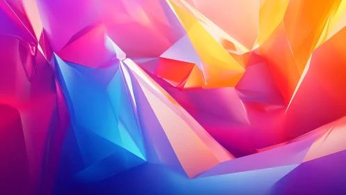 Prismatic crystal planes glow in vivid neon gradient light