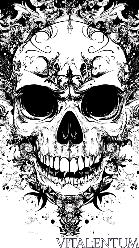 Ornate skull illustration wrapped in swirling floral dreams.