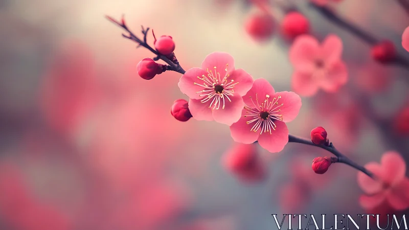 Cherry Blossoms in Selective Focus with Shallow Depth Rendering and Soft Bokeh