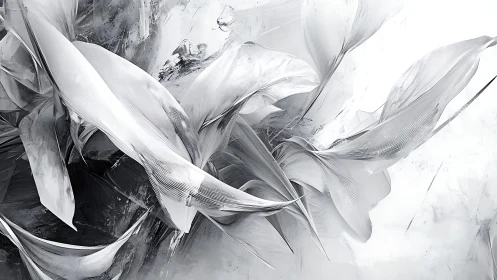 Dynamic Abstract White Feathers Digital Art Composition.