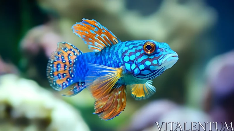 Highly detailed blue reef fish renders in sharp foreground focus