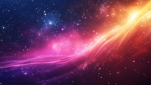 Cosmic nebula stream in radiant pink and golden light.