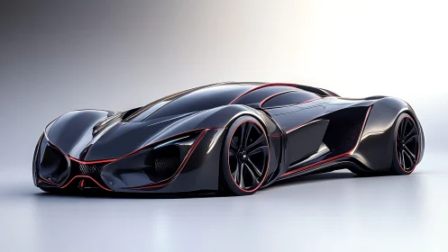 Futuristic black hypercar showcases sleek aerodynamic body