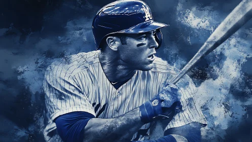 Dynamic blue-toned baseball batter in mid-swing motion study