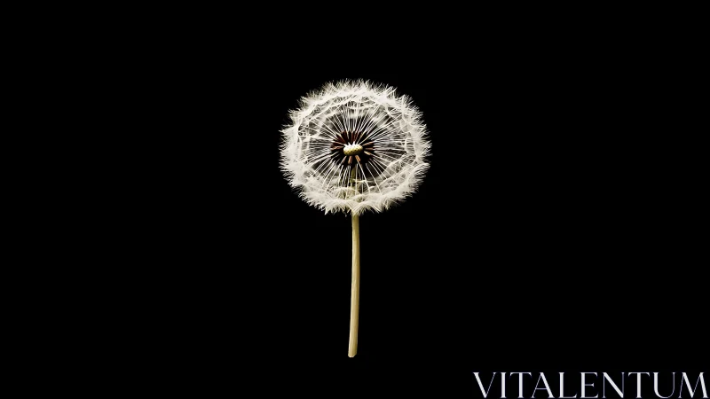 Dandelion seed head isolated on plain black background.