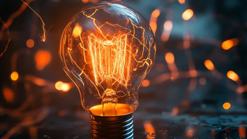 Glowing filament bulb radiates warm inspiration in the dark