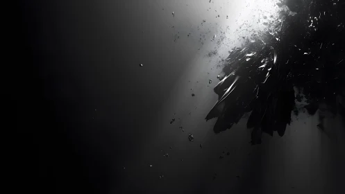 Abstract black explosion with dramatic lighting in digital art.