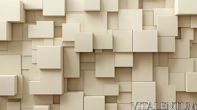 Layered beige cuboid relief forms a modular geometric wall