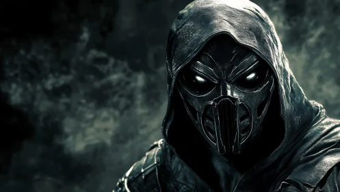 Mysterious hooded warrior steps from the shadows in armor