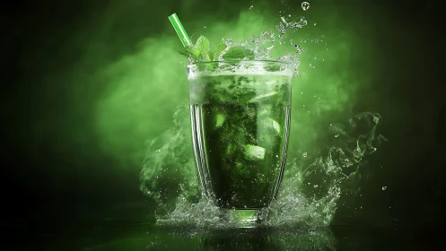 Carbonated Mint Beverage with Dynamic Splash Photography