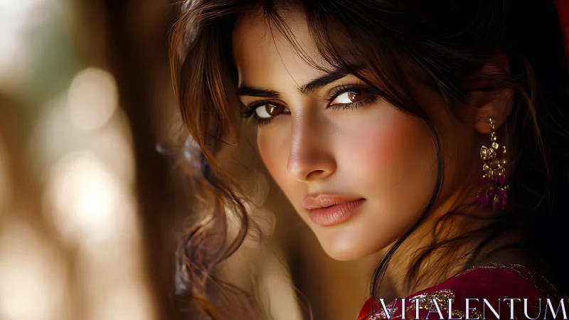 Sunlit gaze of a jeweled muse in warm bokeh hush.