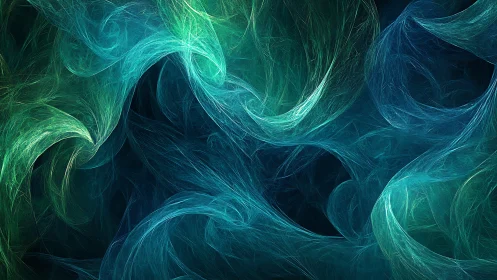 Curved filament structures form layered teal and blue fields