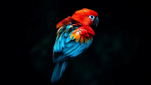 Vivid Parrot Portrait in Dramatic Lighting, Digital Art Style.