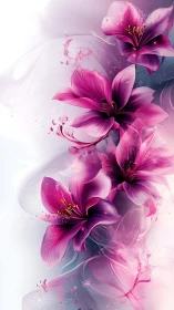 Pink Digital Flowers with Ethereal Watercolor Effects.