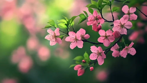 Pink Spring Blossoms on Dark Branch.