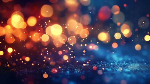 Warm golden bokeh lights in dreamy abstract style on dark background.