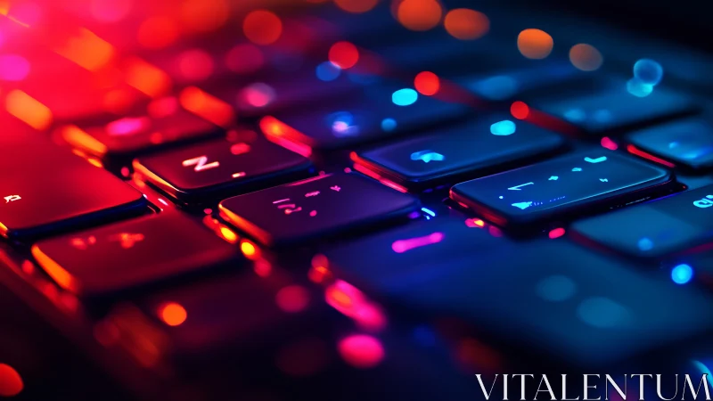 Neon backlit keyboard glows with vibrant cyber ambience
