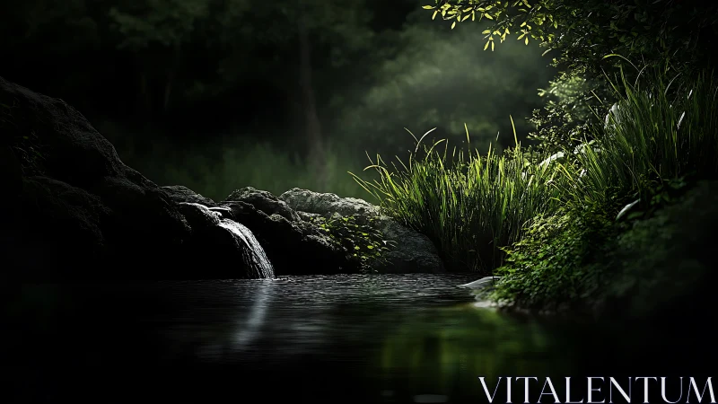 Whispering forest pool trades shadows for shards of light