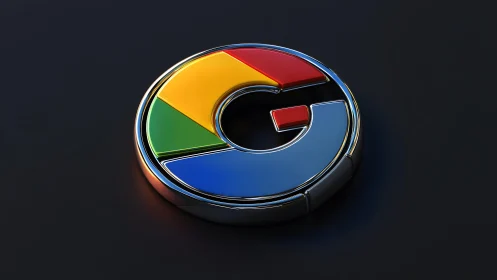 3D Chrome Google Logo on Dark Background, Modern Digital Art.